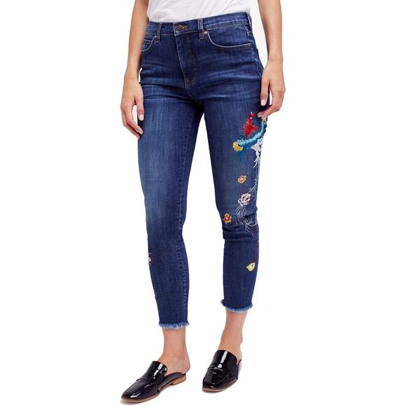 Free People Embroidered Exotic Birds Jeans size 31 - Picture 1 of 8